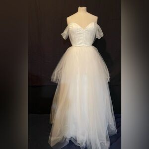 Designer, Pas de Deux Bridal, 2 Piece Wedding Dress Off Shoulder Full Skirt NWOT